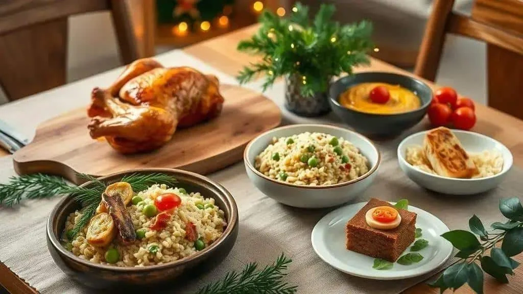 A Brazilian Christmas meal with rice and side dishes