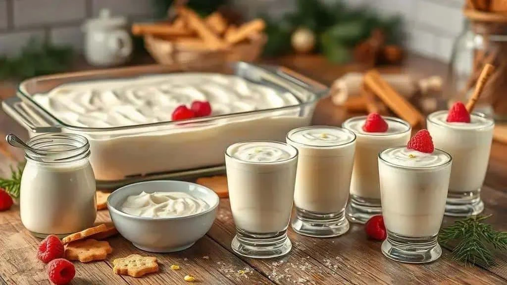 A chilled creamy dessert with individual glasses and berries