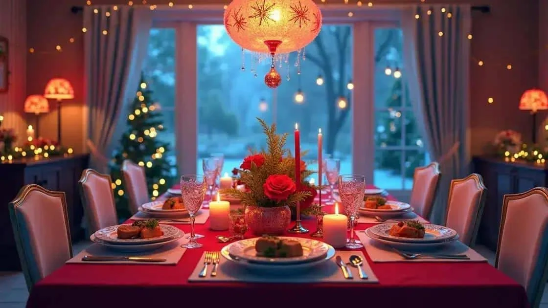 A Christmas dinner table with candles