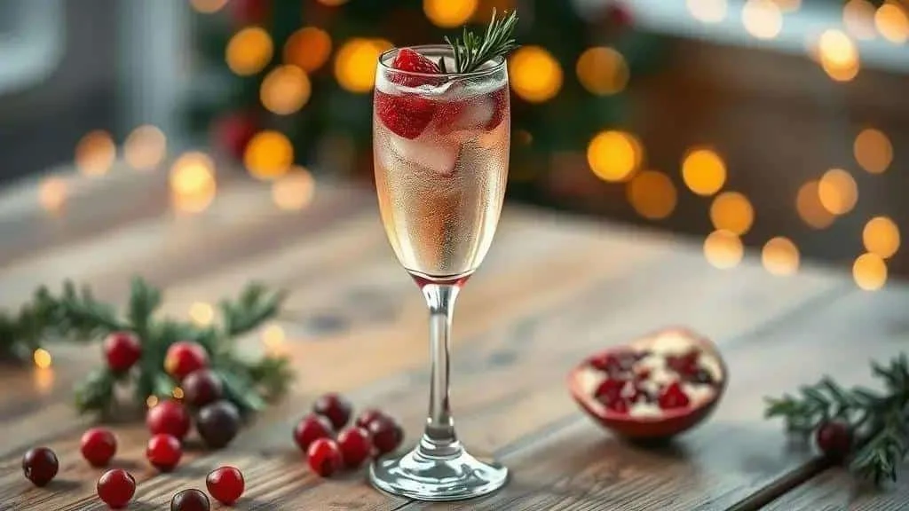 A Christmas sparkling wine cocktail with red berries