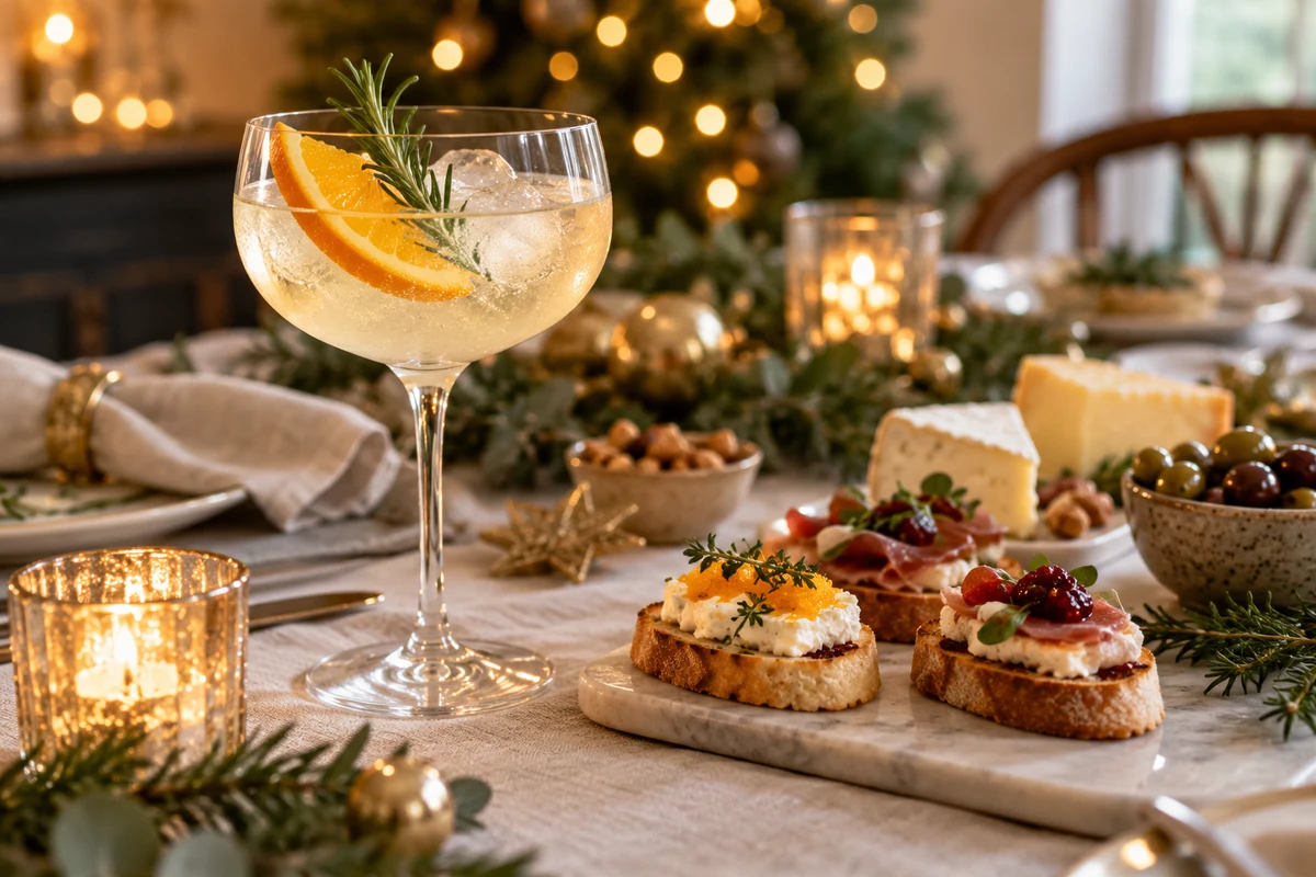 A citrus gin cocktail served with savoury crostini