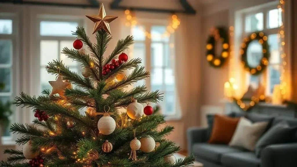 A decorated Christmas tree in a festive home