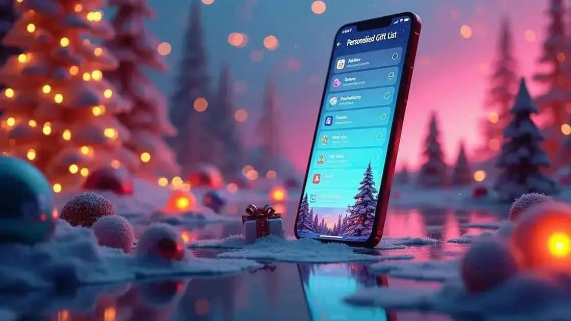 A digital gift list beside Christmas decorations A digital gift list beside Christmas decorations