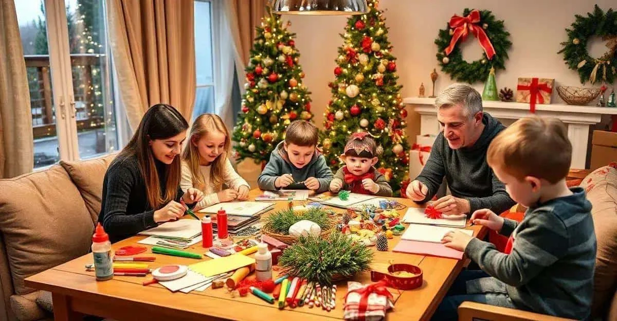 A family around a festive craft table