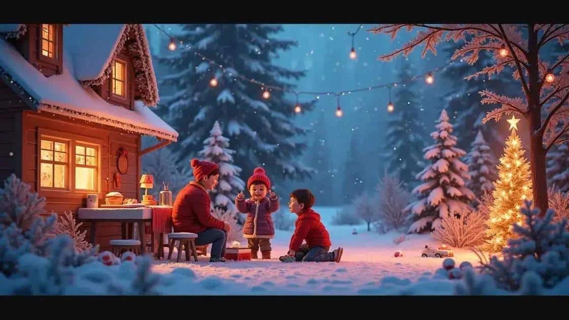 A family enjoying a snowy Christmas garden