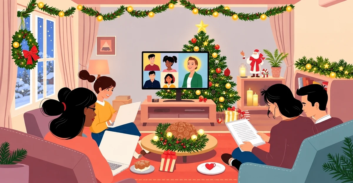 A family joining relatives on a Christmas video call