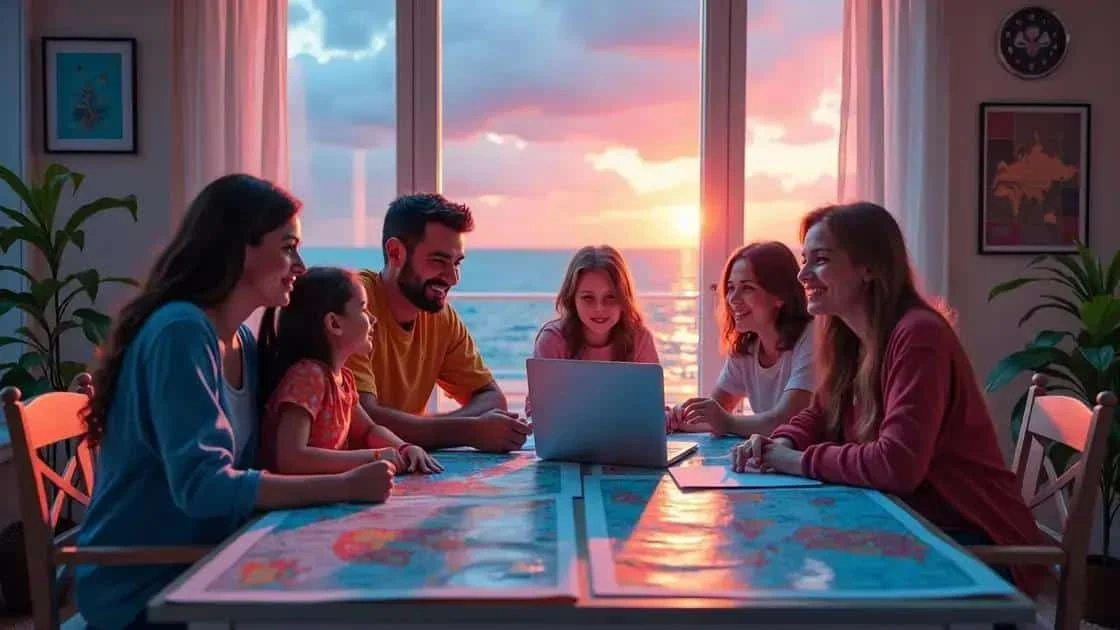 A family planning a festive holiday around a map