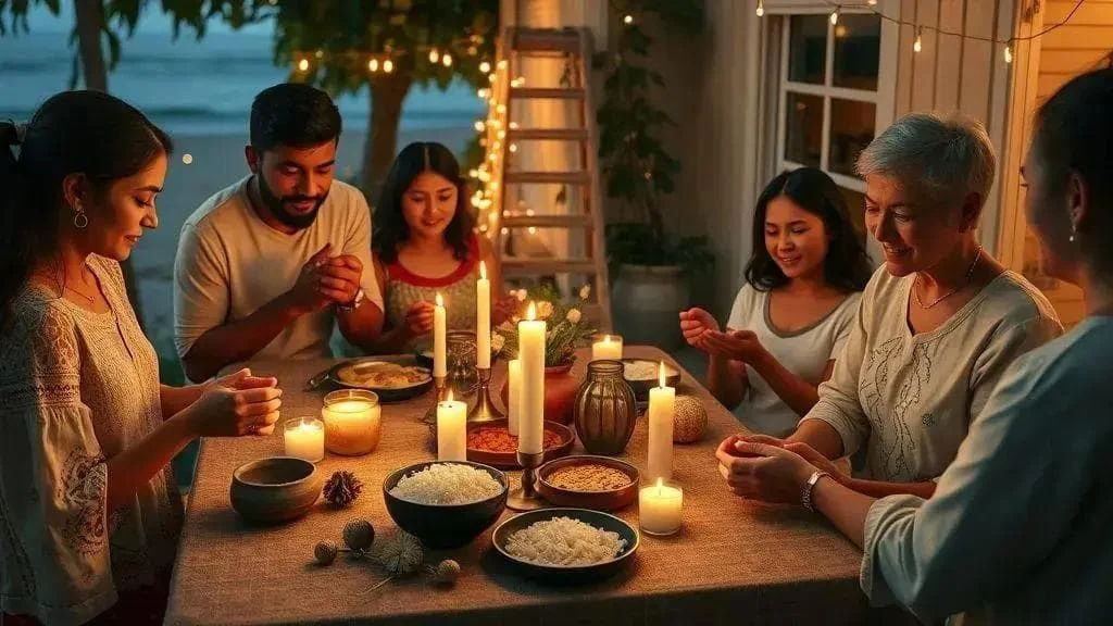 A family reflecting together over a year end meal