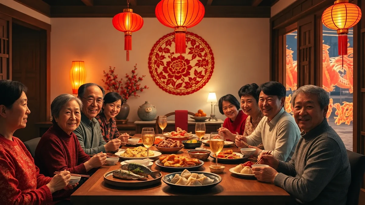 A family sharing a Lunar New Year reunion dinner A family sharing a Lunar New Year reunion dinner