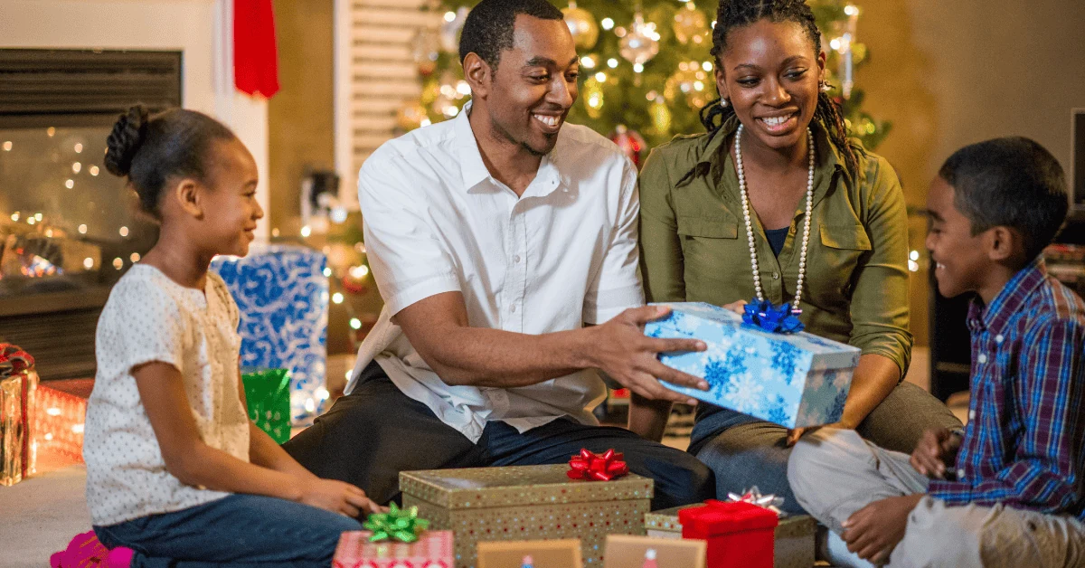 A family sharing Christmas gifts