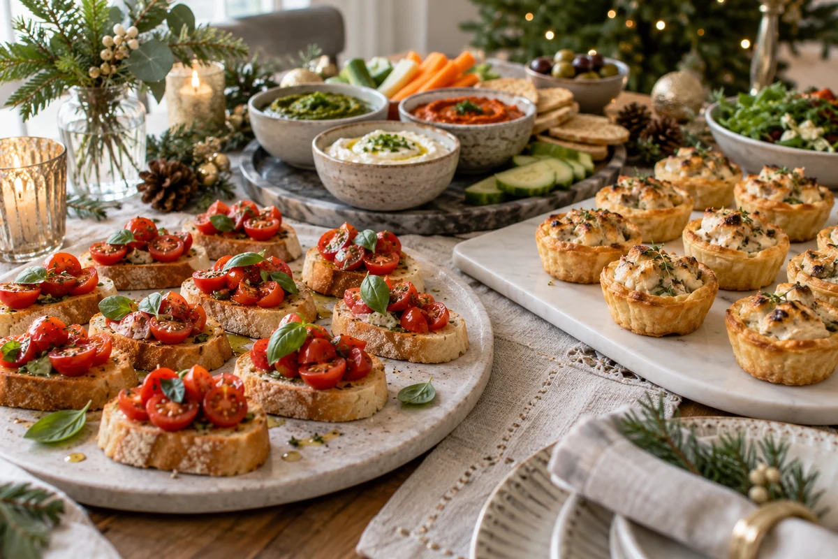 A festive selection of bruschetta and chicken vol-au-vents