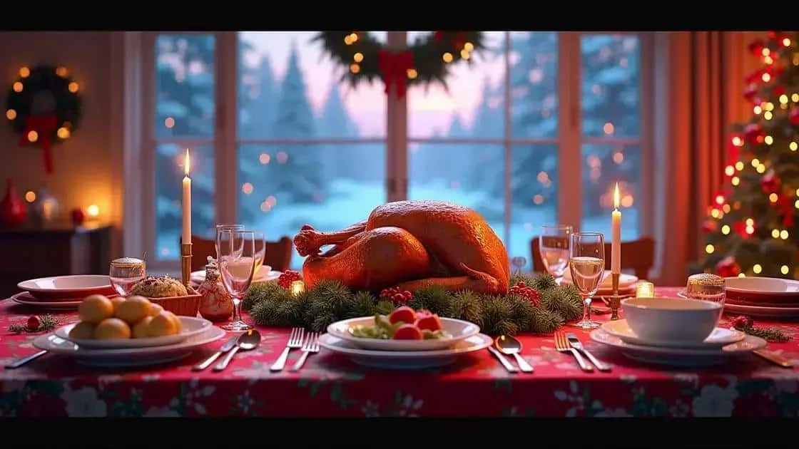 A roast turkey on a festive dinner table