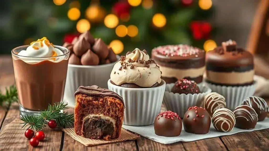 A selection of chocolate Christmas desserts and bonbons