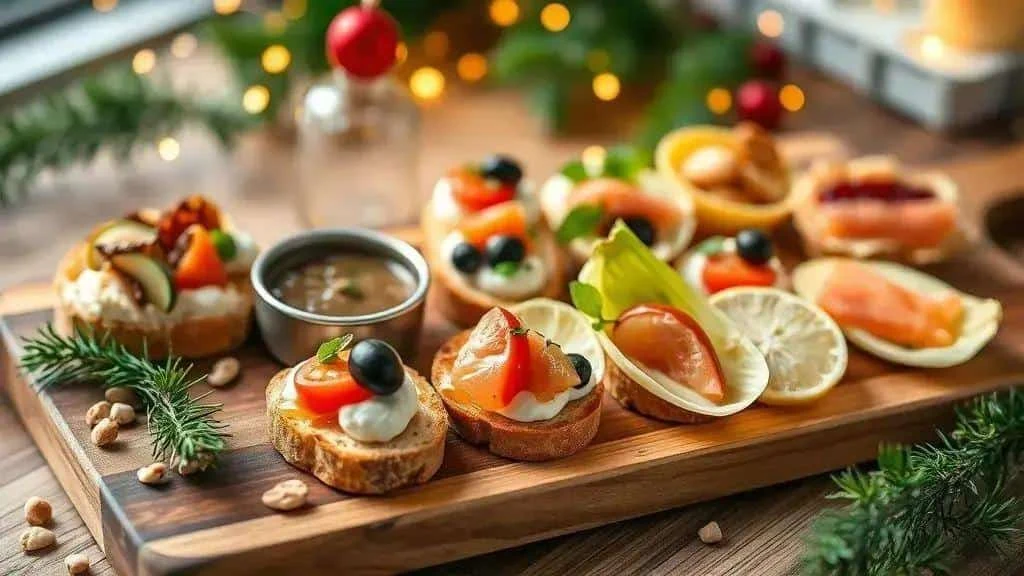 A selection of Christmas canape toppings A selection of Christmas canape toppings