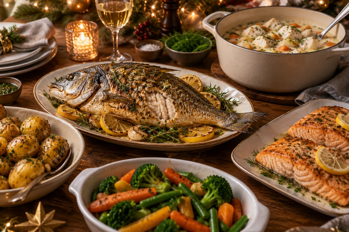 A selection of cooked fish dishes