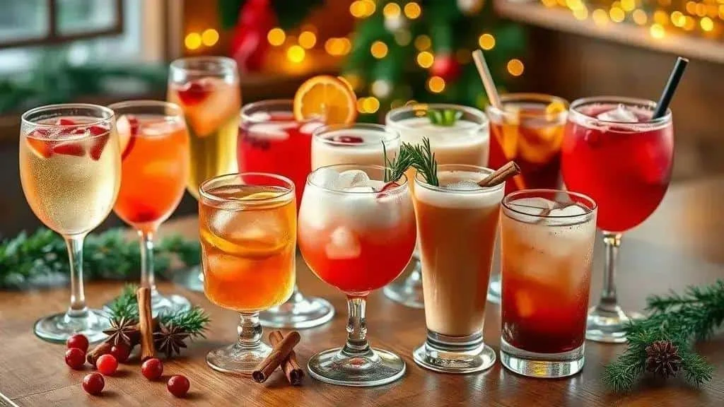 A selection of fruit cocktails and creamy festive drinks