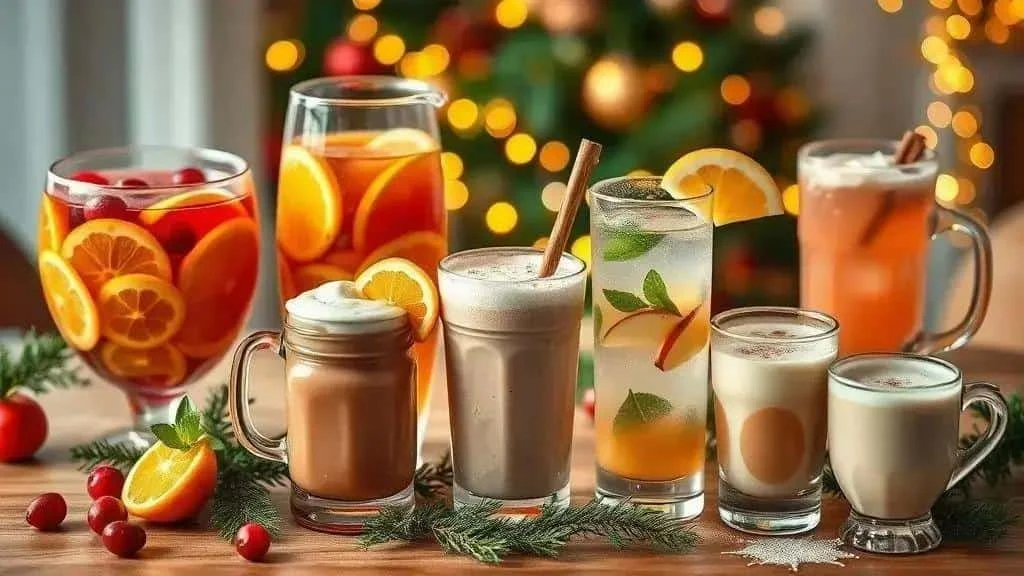 A selection of fruit punches and warm Christmas drinks