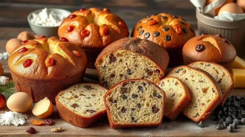 A selection of homemade panettone for Christmas