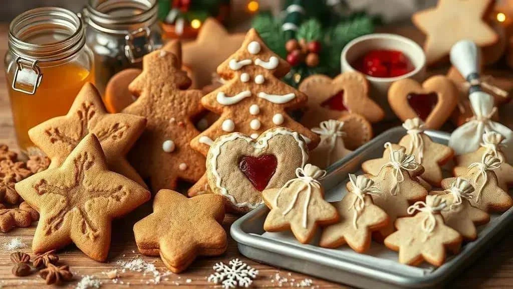 A selection of plain, iced and jam-filled gingerbread shapes
