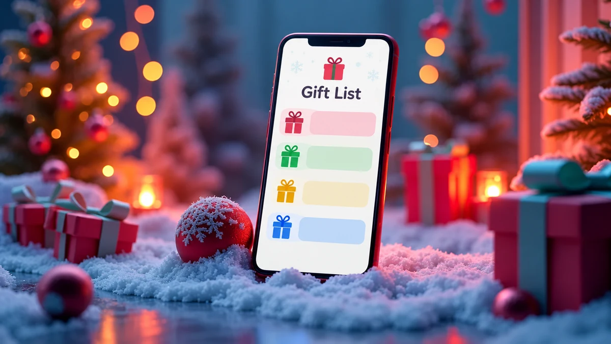 A smartphone showing a simple Christmas gift list A smartphone showing a simple Christmas gift list