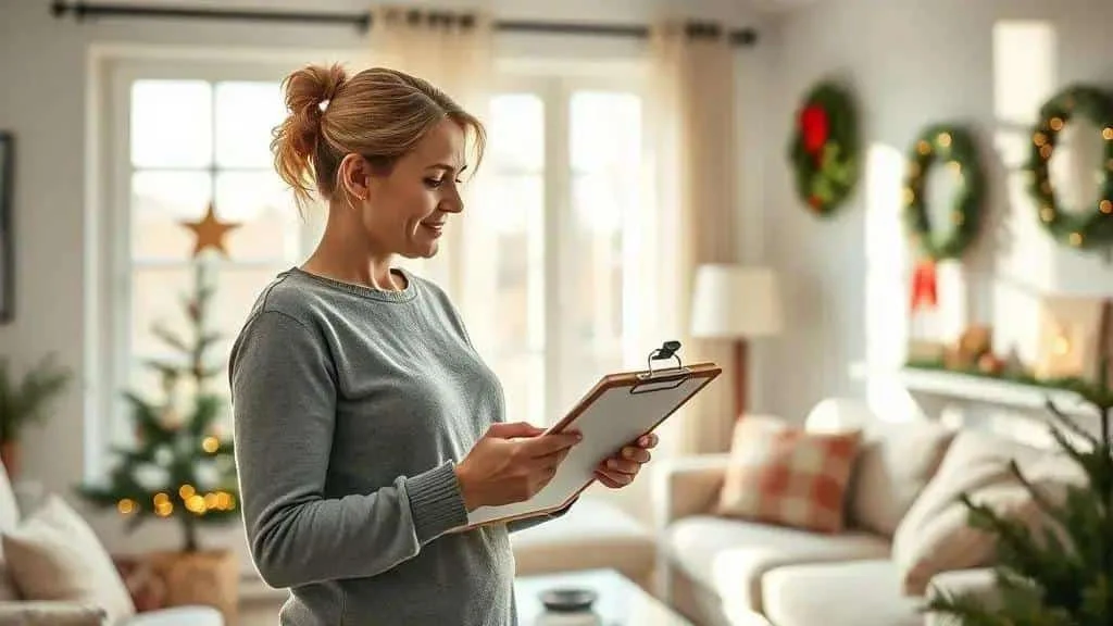 A woman planning household cleaning before Christmas