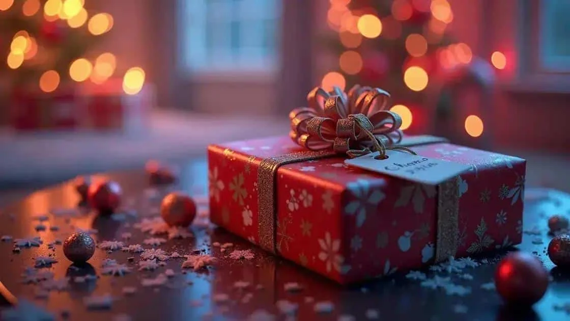 A wrapped gift with a blank personal tag A wrapped gift with a blank personal tag