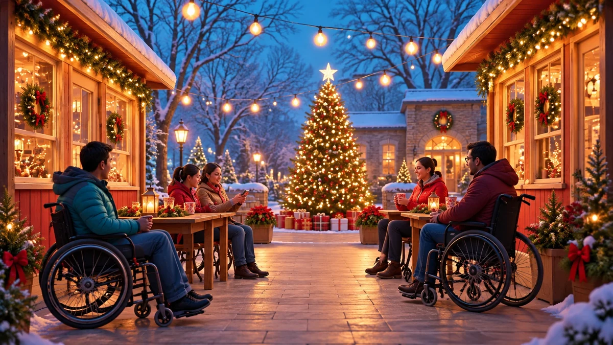 Accessible festive courtyard with clear paved paths