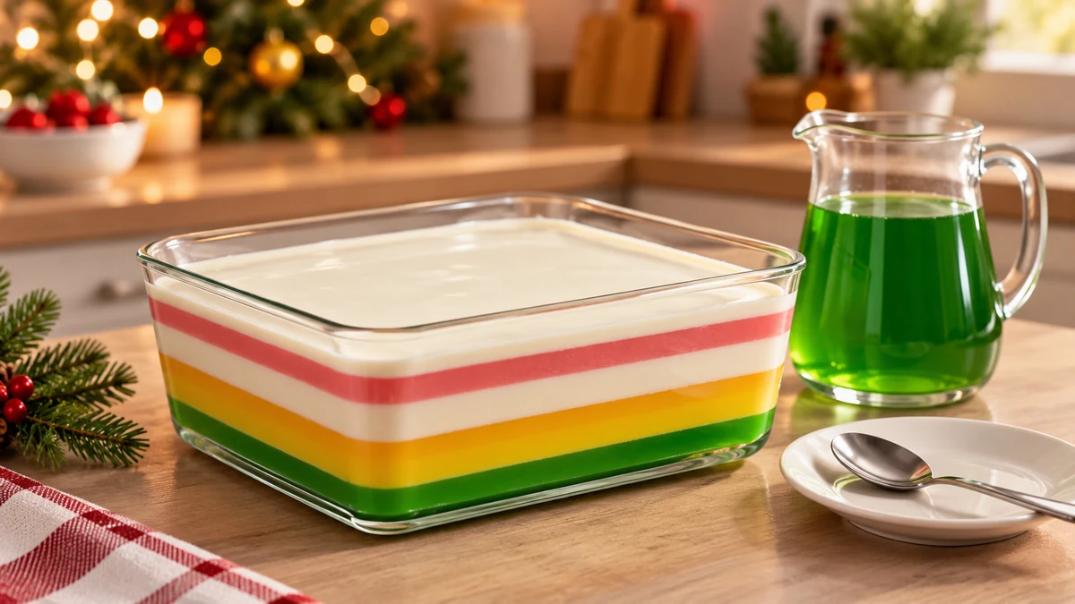 Adding a green jelly layer to a chilled dessert