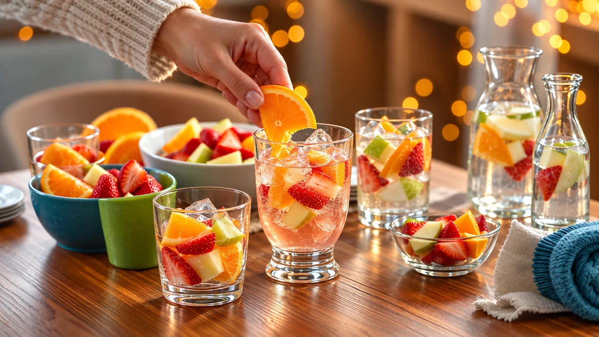 Adding an orange garnish to an alcohol-free fruit drink