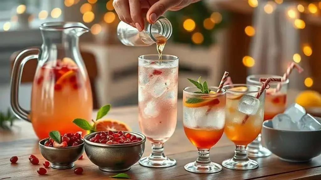 Adding syrup to a chilled alcohol-free fruit drink