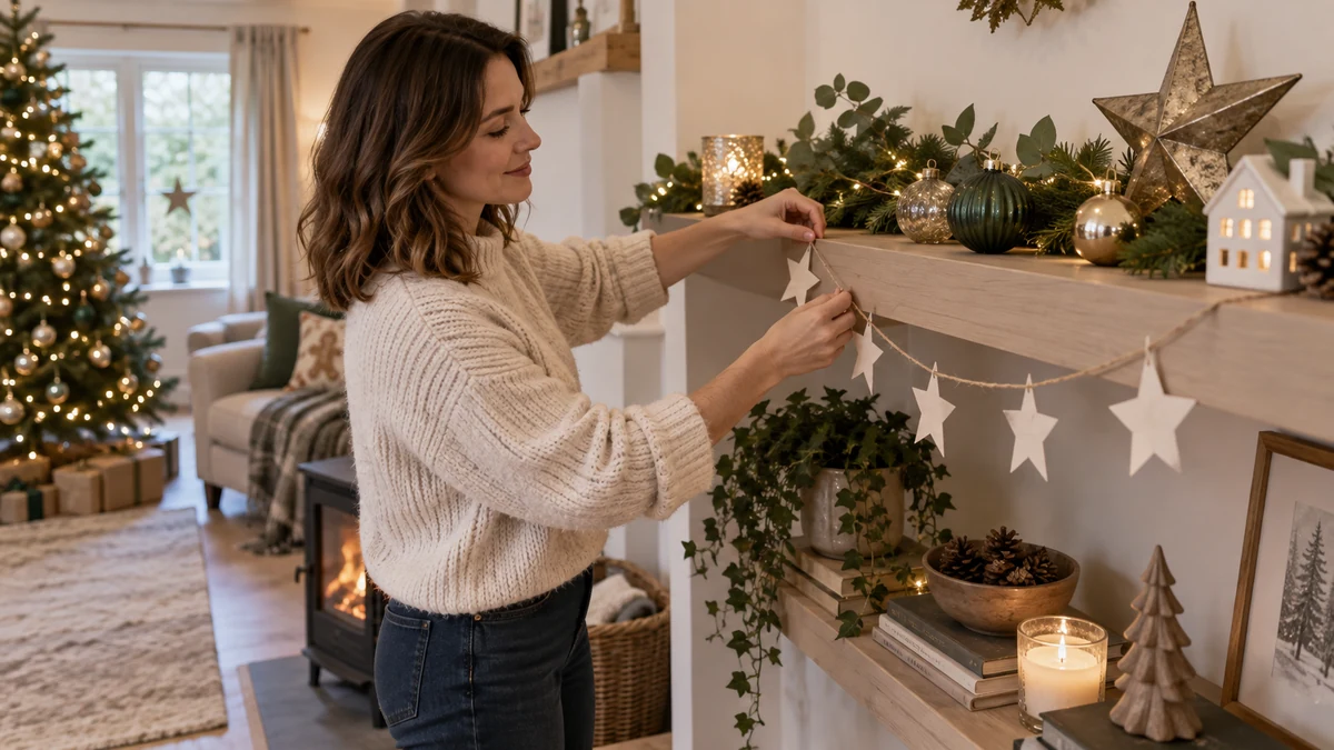 Adult arranging a paper star garland