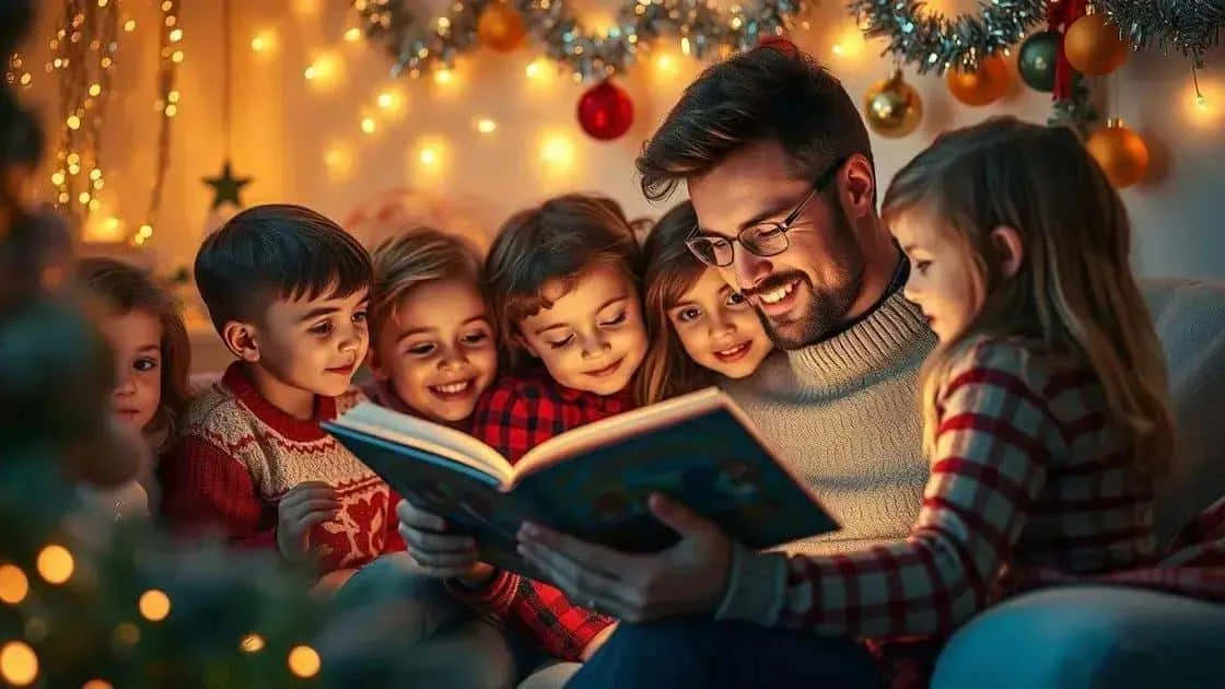 Adult reading a Christmas story with children Adult reading a Christmas story with children