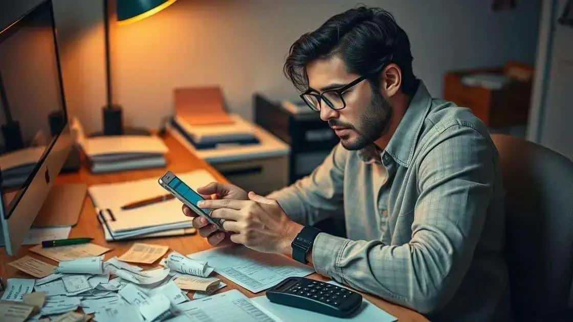 Adult reviewing a phone beside financial papers Adult reviewing a phone beside financial papers
