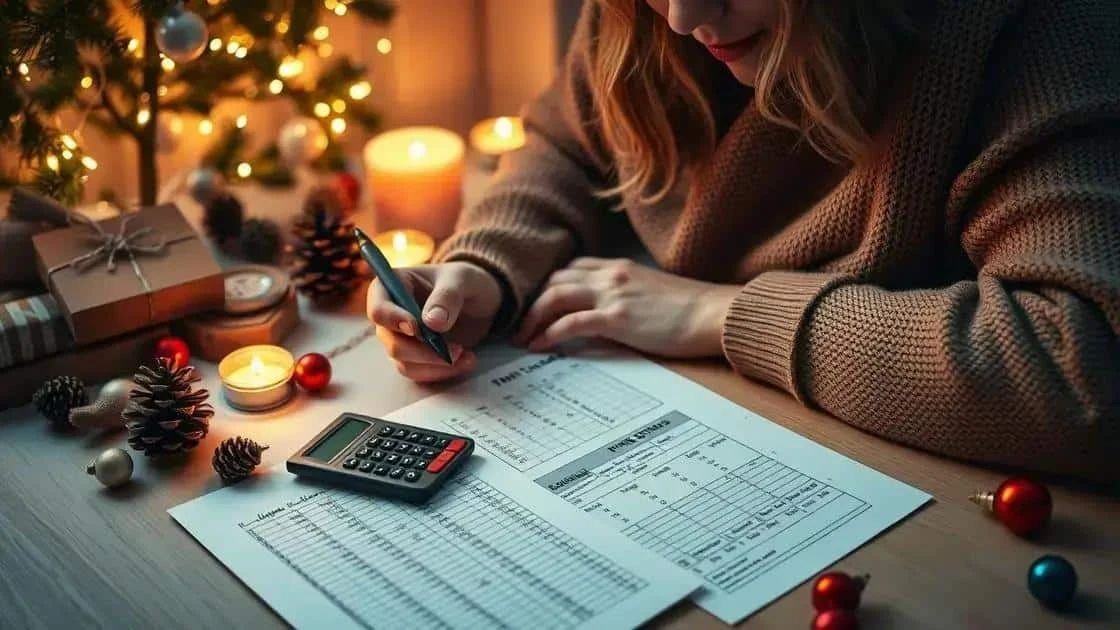 Adult reviewing a worksheet with festive decorations nearby