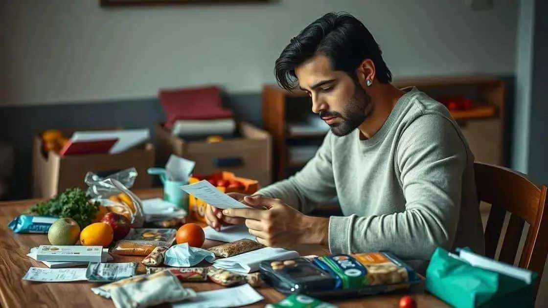Adult reviewing receipts and purchases at a table