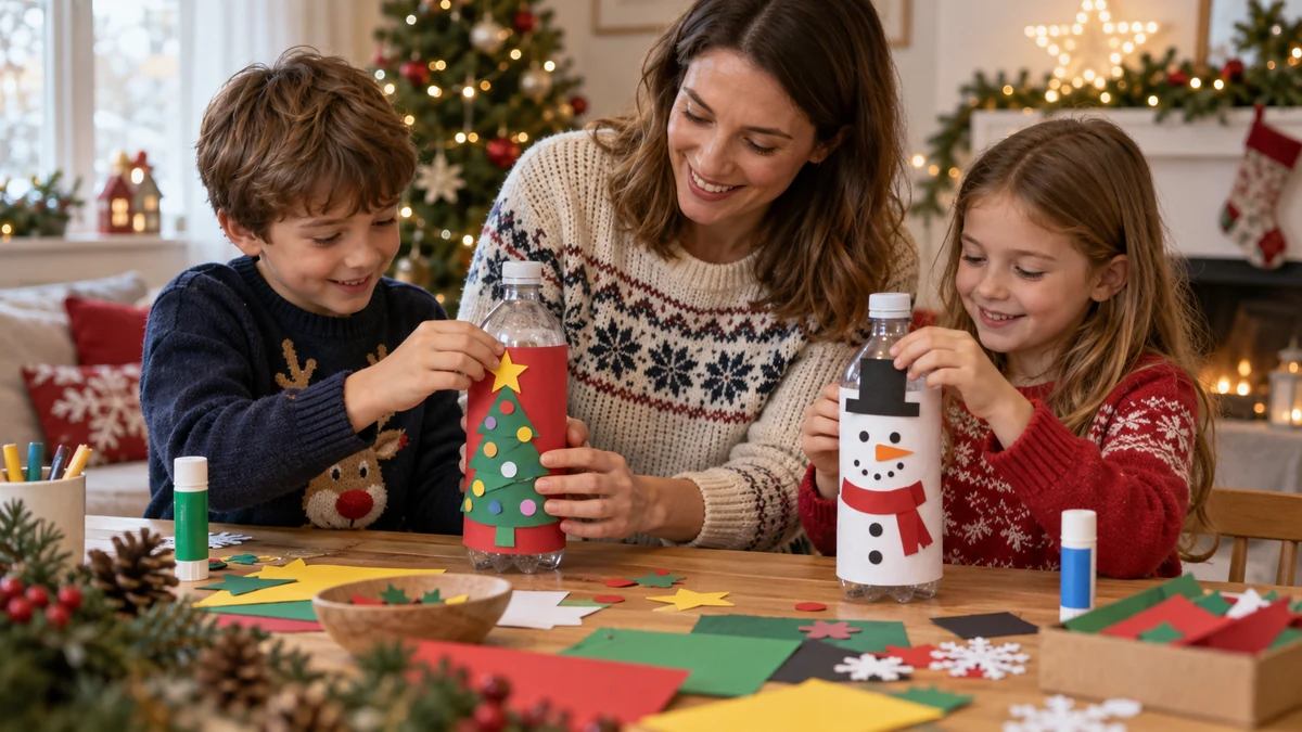 Adult supervising children decorating intact bottles