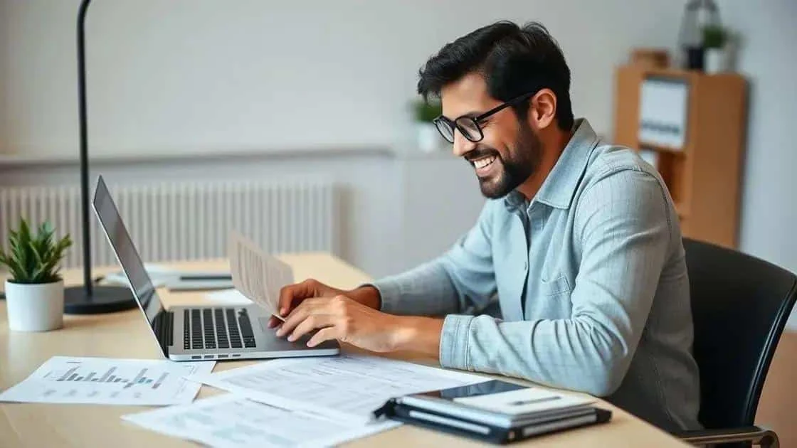 Adult working at a laptop beside financial papers