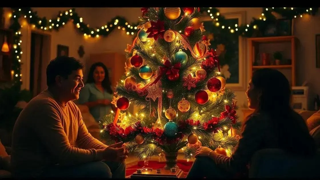 Adults beside a decorated Christmas tree Adults beside a decorated Christmas tree