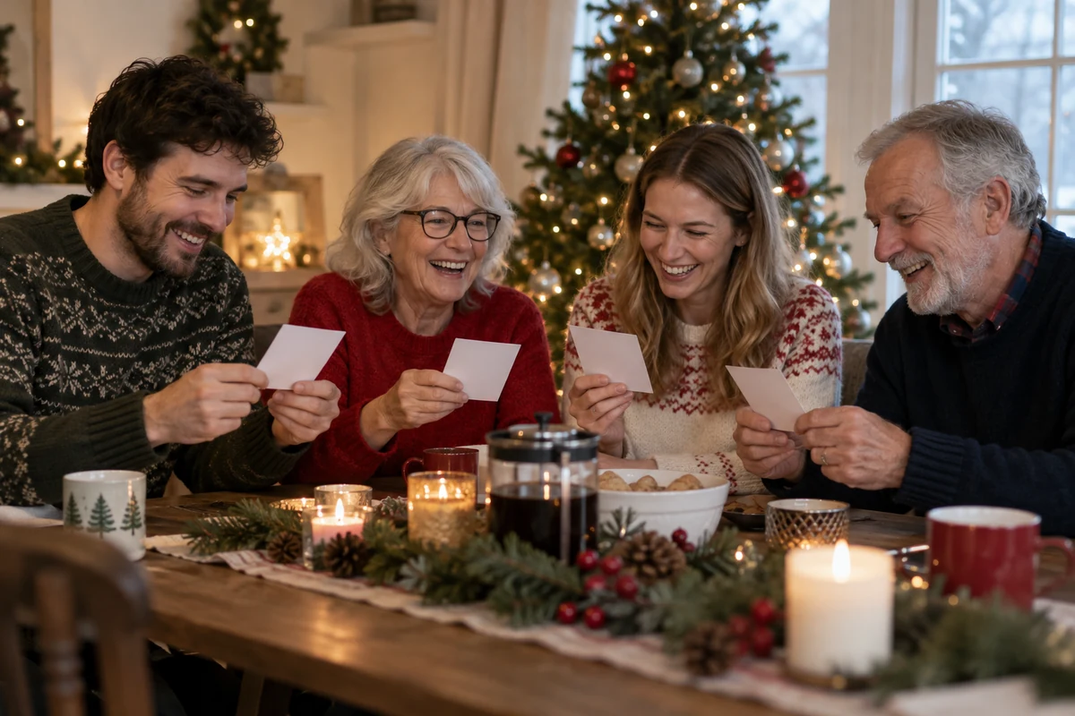 Adults enjoying a Christmas quiz together Adults enjoying a Christmas quiz together