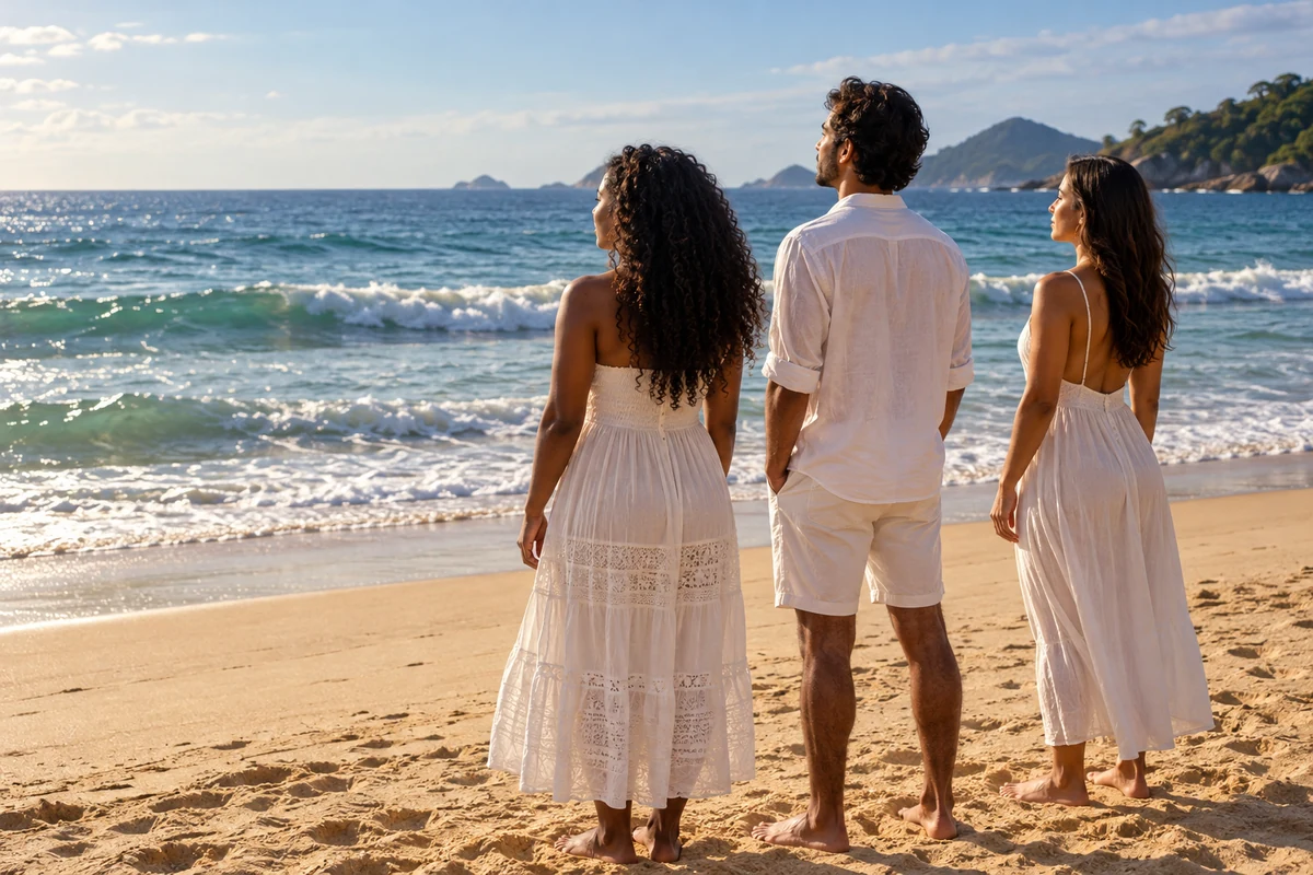 Adults observing the waves from dry sand in daylight