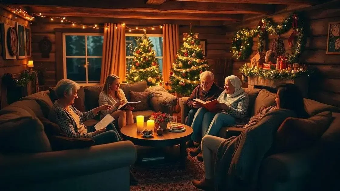 Adults reading and sharing memories at Christmas Adults reading and sharing memories at Christmas