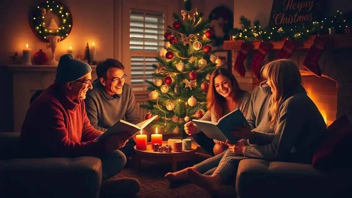 Adults reading together at Christmas