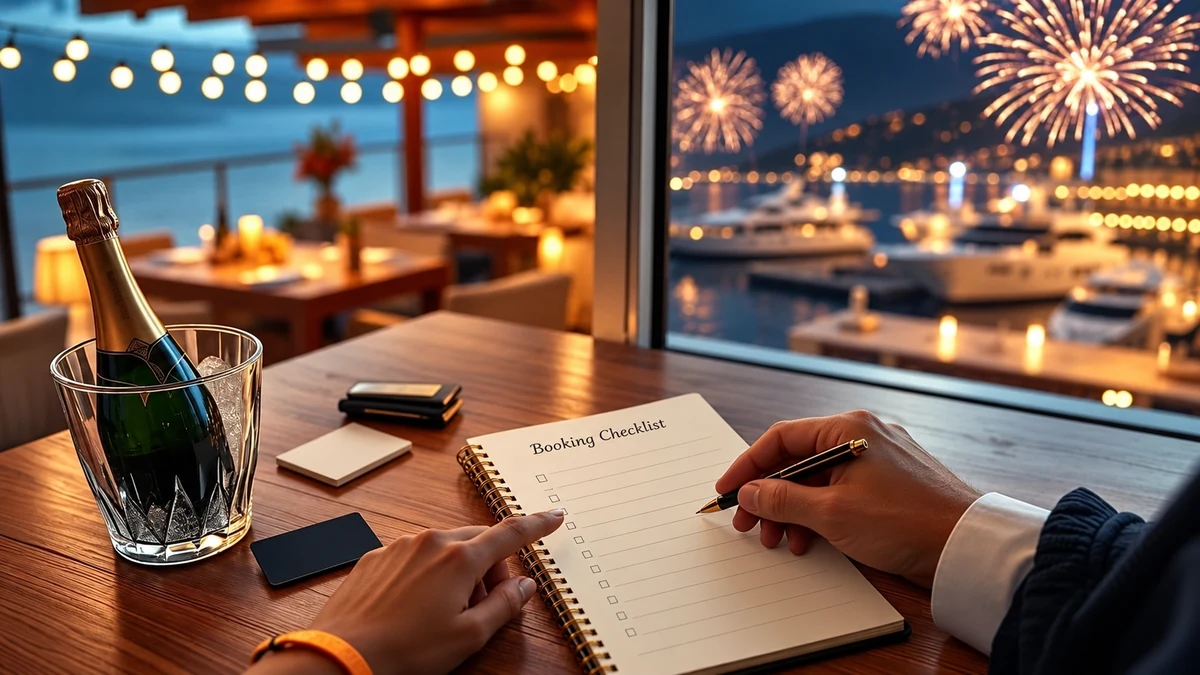 Adults reviewing a booking checklist before a trip Adults reviewing a booking checklist before a trip