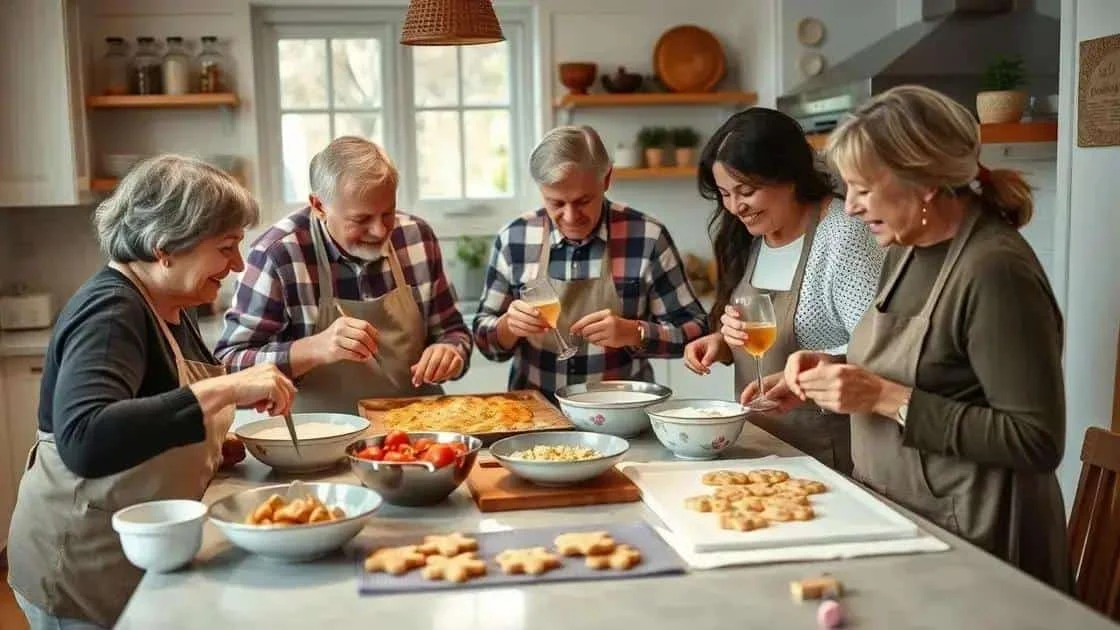 Adults sharing a kitchen preparation activity