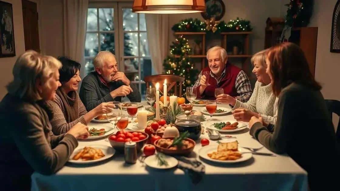 Adults sharing conversation over a festive meal