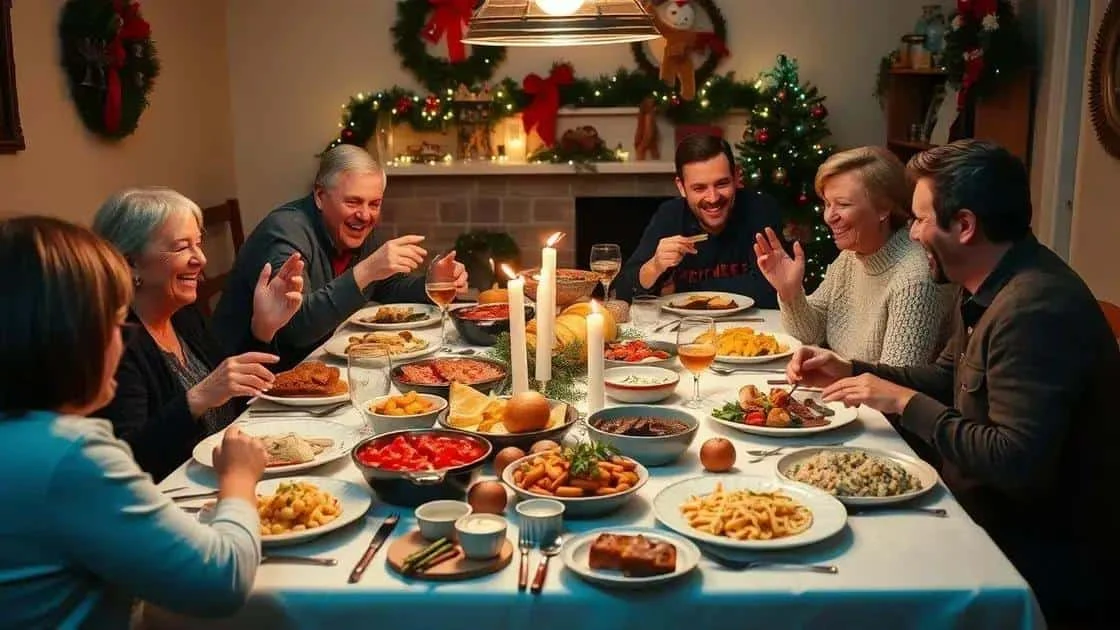 Adults sharing conversation over Christmas dinner