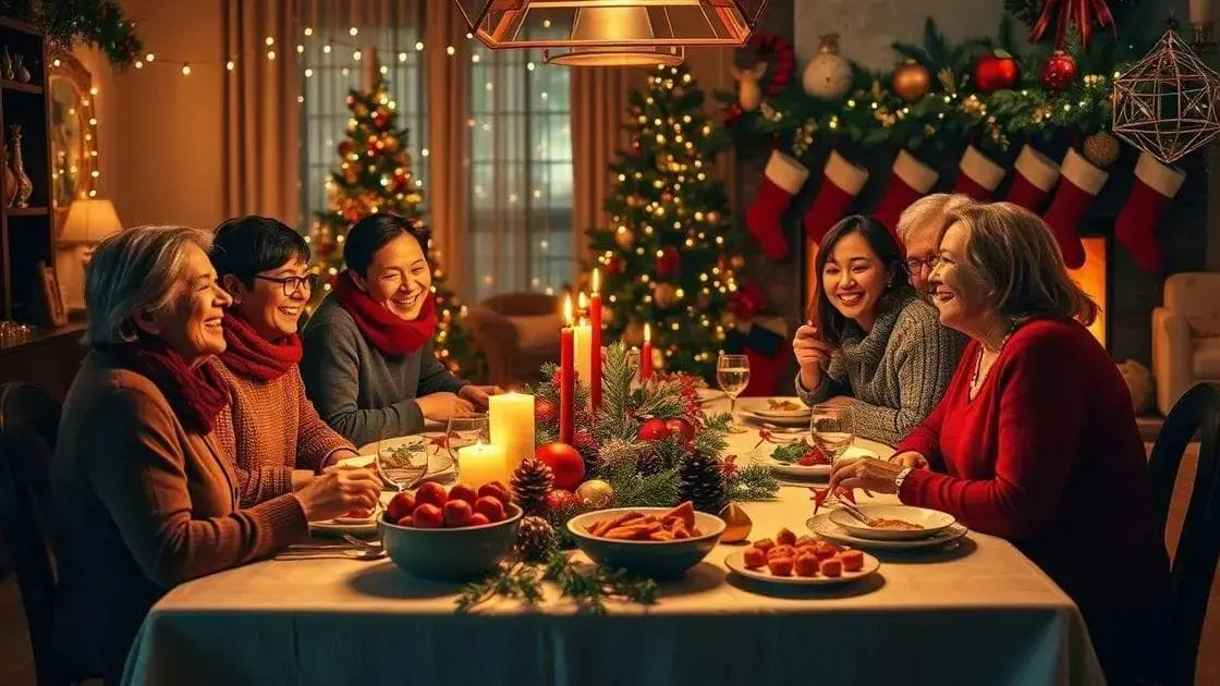 Adults sharing food around a festive dining table