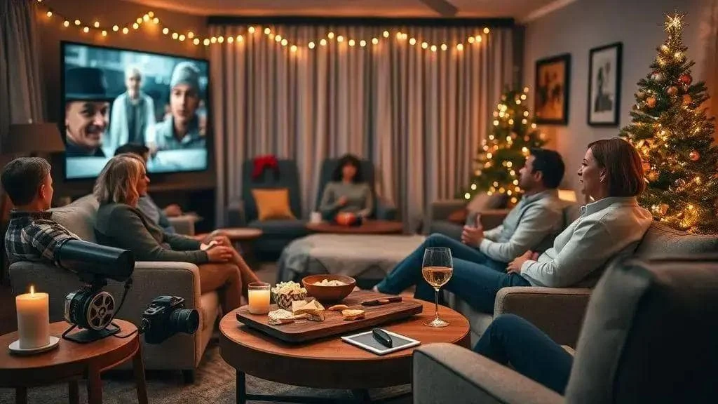 Adults watching a classic film together at Christmas