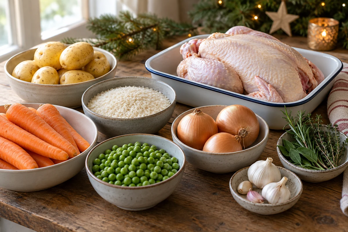 An affordable festive buffet with roast poultry and vegetables