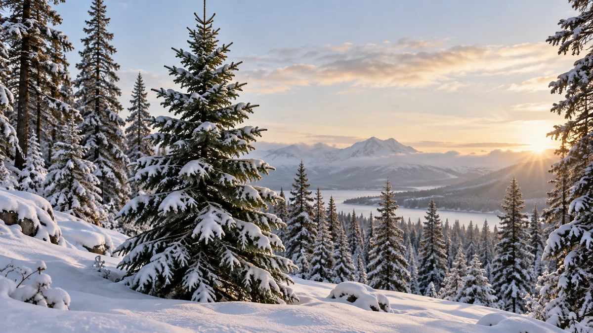 An evergreen tree in a snowy forest